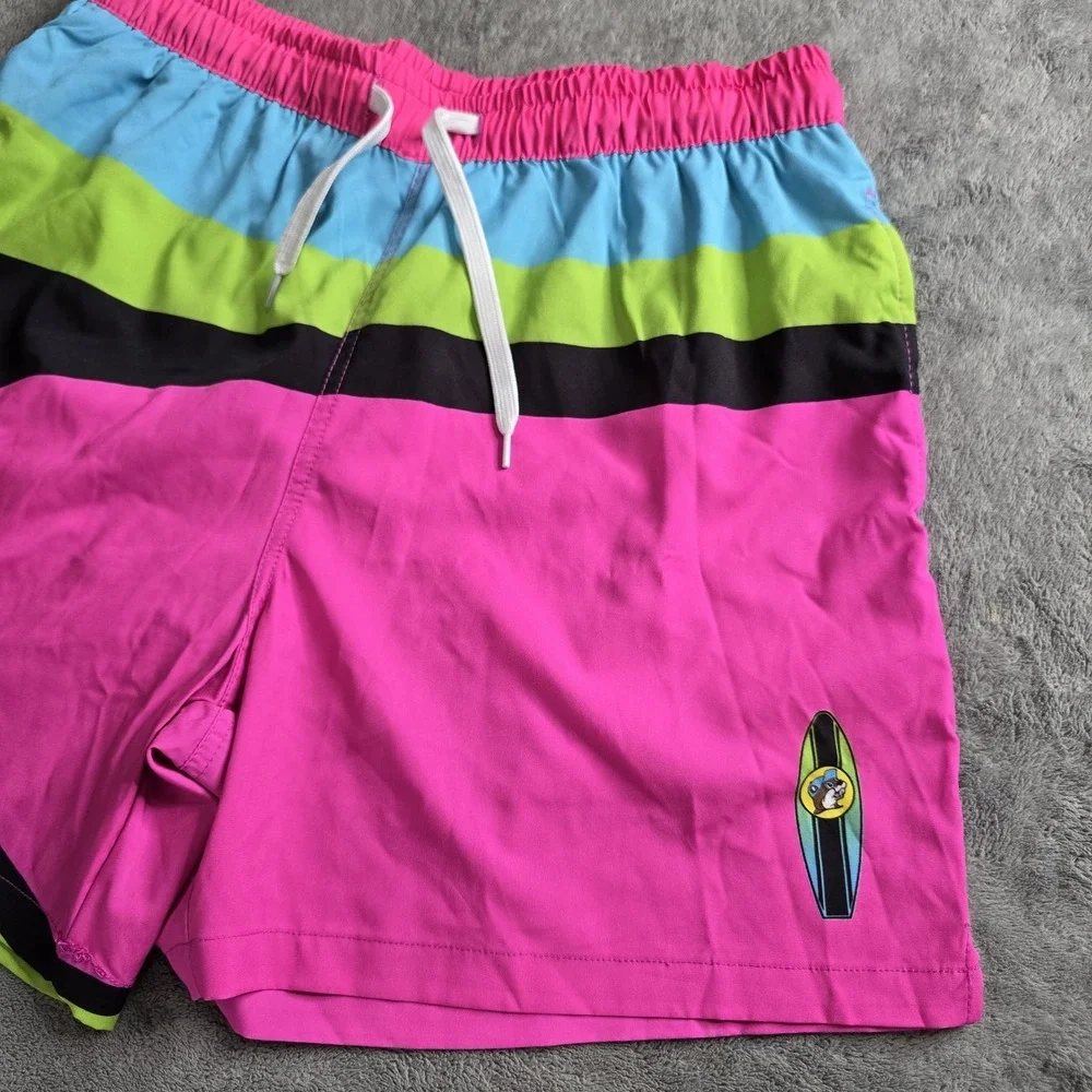 Buc-ees Beaver Retro Neon Swim Trunks Mens Small Pink Multicolor 5.5